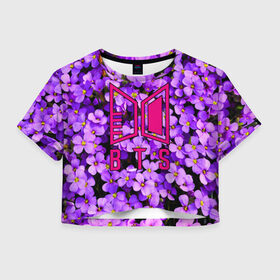 Женская футболка Crop-top 3D с принтом BTS в городе Новоалтайск, 100% полиэстер | круглая горловина, длина футболки до линии талии, рукава с отворотами | army | blackpink | bts | exo | idol | k pop | mv | tvxq | twice | айдол | бойбенд | бтс | весна | градиент | группа | к поп | кпоп | логотип | сирень | цветы