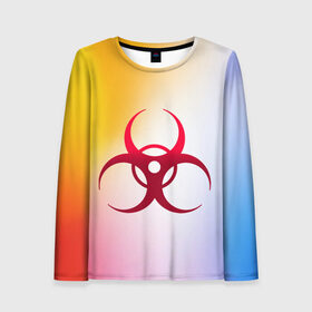 Женский лонгслив 3D с принтом Biohazard в городе Новоалтайск, 100% полиэстер | длинные рукава, круглый вырез горловины, полуприлегающий силуэт | biohazard | ncov2019 | plague inc | virus | вирус | градиент | знак | карантин | ковид | корона | коронавирус | опасность