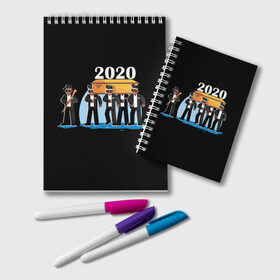 Блокнот с принтом 2020 не спасти... в городе Новоалтайск, 100% бумага | 48 листов, плотность листов — 60 г/м2, плотность картонной обложки — 250 г/м2. Листы скреплены удобной пружинной спиралью. Цвет линий — светло-серый
 | 2020 год мем | dancing coffin | tony igy astronomia tony igy | мем про 2020 год | мультяшные персонажи | популярный мем | смешной арт | черные гробовщики