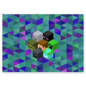 Поздравительная открытка с принтом Minecraft в городе Новоалтайск, 100% бумага | плотность бумаги 280 г/м2, матовая, на обратной стороне линовка и место для марки
 | creeper | minecraft | блок | игра | крипер | майнкрафт | победитель | приключения