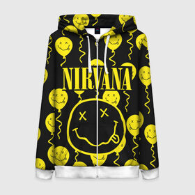 Женская толстовка 3D на молнии с принтом NIRVANA в городе Новоалтайск, 100% полиэстер | длина до линии бедра, манжеты и пояс оформлены мягкой тканевой резинкой, двухслойный капюшон со шнурком для регулировки, спереди молния, по бокам два кармана | nirvana | nirvana smells like | rock | teen spirit | курт кобейн | нирвана | песни | рок.