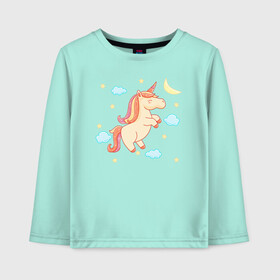 Детский лонгслив хлопок с принтом Happy unicorn в городе Новоалтайск, 100% хлопок | круглый вырез горловины, полуприлегающий силуэт, длина до линии бедер | moon | unicorn | единорог | звезды | месяц | облачка