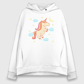 Женское худи Oversize хлопок с принтом Happy unicorn в городе Новоалтайск, френч-терри — 70% хлопок, 30% полиэстер. Мягкий теплый начес внутри —100% хлопок | боковые карманы, эластичные манжеты и нижняя кромка, капюшон на магнитной кнопке | moon | unicorn | единорог | звезды | месяц | облачка