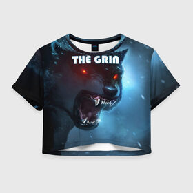 Женская футболка Crop-top 3D с принтом THE GRIN в городе Новоалтайск, 100% полиэстер | круглая горловина, длина футболки до линии талии, рукава с отворотами | волк | волк зимой | глаза волка | горящие глаза | неоновый глаза | оборотень | оскал | оскал волка | оскал оборотня