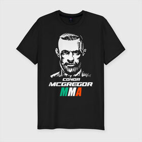 Мужская футболка хлопок Slim с принтом Конор МакГрегор в городе Новоалтайск, 92% хлопок, 8% лайкра | приталенный силуэт, круглый вырез ворота, длина до линии бедра, короткий рукав | conor | fighter | fights | irish | martial arts | mcgregor | mixed | no rules | sports | wrestler | wrestling | без правил | боец | бои | борец | борьба | единоборства | ирландский | конор | макгрегор | смешанные | спорт