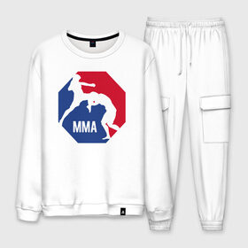 Мужской костюм хлопок с принтом MMA в городе Новоалтайск, 100% хлопок | на свитшоте круглая горловина, мягкая резинка по низу. Брюки заужены к низу, на них два вида карманов: два “обычных” по бокам и два объемных, с клапанами, расположенные ниже линии бедра. Брюки с мягкой трикотажной резинкой на поясе и по низу штанин. В поясе для дополнительного комфорта — широкие завязки | arts | fights | martial | mixed | mma | no rules | sports | wrestling | без правил | боевые | бои | борьба | единоборства | искусства | смешанные | спорт