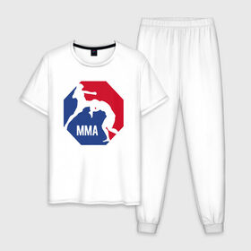 Мужская пижама хлопок с принтом MMA в городе Новоалтайск, 100% хлопок | брюки и футболка прямого кроя, без карманов, на брюках мягкая резинка на поясе и по низу штанин
 | arts | fights | martial | mixed | mma | no rules | sports | wrestling | без правил | боевые | бои | борьба | единоборства | искусства | смешанные | спорт