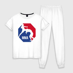 Женская пижама хлопок с принтом MMA в городе Новоалтайск, 100% хлопок | брюки и футболка прямого кроя, без карманов, на брюках мягкая резинка на поясе и по низу штанин | arts | fights | martial | mixed | mma | no rules | sports | wrestling | без правил | боевые | бои | борьба | единоборства | искусства | смешанные | спорт