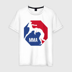 Мужская футболка хлопок с принтом MMA в городе Новоалтайск, 100% хлопок | прямой крой, круглый вырез горловины, длина до линии бедер, слегка спущенное плечо. | arts | fights | martial | mixed | mma | no rules | sports | wrestling | без правил | боевые | бои | борьба | единоборства | искусства | смешанные | спорт