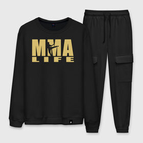 Мужской костюм хлопок с принтом MMA в городе Новоалтайск, 100% хлопок | на свитшоте круглая горловина, мягкая резинка по низу. Брюки заужены к низу, на них два вида карманов: два “обычных” по бокам и два объемных, с клапанами, расположенные ниже линии бедра. Брюки с мягкой трикотажной резинкой на поясе и по низу штанин. В поясе для дополнительного комфорта — широкие завязки | arts | fights | martial | mixed | mma | no rules | sports | wrestling | без правил | боевые | бои | борьба | единоборства | искусства | смешанные | спорт