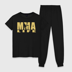 Женская пижама хлопок с принтом MMA в городе Новоалтайск, 100% хлопок | брюки и футболка прямого кроя, без карманов, на брюках мягкая резинка на поясе и по низу штанин | arts | fights | martial | mixed | mma | no rules | sports | wrestling | без правил | боевые | бои | борьба | единоборства | искусства | смешанные | спорт