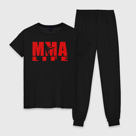 Женская пижама хлопок с принтом MMA в городе Новоалтайск, 100% хлопок | брюки и футболка прямого кроя, без карманов, на брюках мягкая резинка на поясе и по низу штанин | arts | fights | martial | mixed | mma | no rules | sports | wrestling | без правил | боевые | бои | борьба | единоборства | искусства | смешанные | спорт