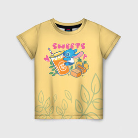 Детская футболка 3D с принтом Stitch sweets в городе Новоалтайск, 100% гипоаллергенный полиэфир | прямой крой, круглый вырез горловины, длина до линии бедер, чуть спущенное плечо, ткань немного тянется | alien | experiment 626 | lila and stich | lilo  stitch | lilo and stitch | vdhaydsof | walt disney | дисней | инапланетянин | инопланетянин | лерой | лила и стич | лило и стич | пришелец | прищелец | синий зверек зверёк | стежок | экспер