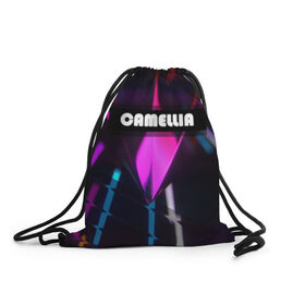 Рюкзак-мешок 3D с принтом CAMELLIA в городе Новоалтайск, 100% полиэстер | плотность ткани — 200 г/м2, размер — 35 х 45 см; лямки — толстые шнурки, застежка на шнуровке, без карманов и подкладки | абстракция | геометрия | неоновый огонь | неоновый полосы | неоновый свет