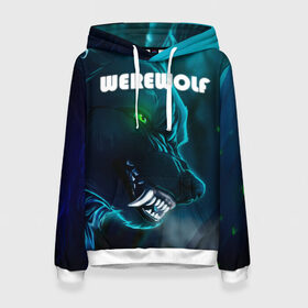 Женская толстовка 3D с принтом WAREWOLF в городе Новоалтайск, 100% полиэстер  | двухслойный капюшон со шнурком для регулировки, мягкие манжеты на рукавах и по низу толстовки, спереди карман-кенгуру с мягким внутренним слоем. | глаза волка | зеленые глаза | злой зверь | неоновые глаза | оборотень | оскал волка | оскал оборотня