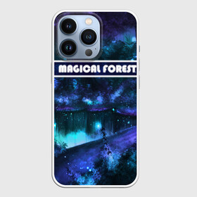 Чехол для iPhone 13 Pro с принтом MAGICAL FOREST в городе Новоалтайск,  |  | Тематика изображения на принте: звездное небо | магический лес | неоновая пыль | неоновые линии | озеро ночью | отражение в озере | светлячки в лесу