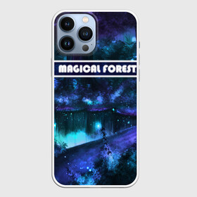 Чехол для iPhone 13 Pro Max с принтом MAGICAL FOREST в городе Новоалтайск,  |  | Тематика изображения на принте: звездное небо | магический лес | неоновая пыль | неоновые линии | озеро ночью | отражение в озере | светлячки в лесу