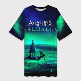 Платье-футболка 3D с принтом VALHALLA в городе Новоалтайск,  |  | eivor | valhalla | vikings | ассасин крид вальгала | ассасин крид вальхалла | ассассин крид | вальгалла | вальхалла | викинг | викинги | северное сияние | эйвор