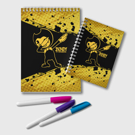 Блокнот с принтом BENDY AND THE INK MACHINE в городе Новоалтайск, 100% бумага | 48 листов, плотность листов — 60 г/м2, плотность картонной обложки — 250 г/м2. Листы скреплены удобной пружинной спиралью. Цвет линий — светло-серый
 | bendy | bendy and the ink machine | бенди | бенди и чернильная машина | большие чудеса | взлёты и падения | движущиеся картинки | последняя бобина | старая песня