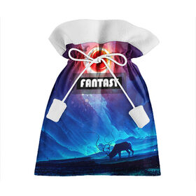 Подарочный 3D мешок с принтом FANTASY в городе Новоалтайск, 100% полиэстер | Размер: 29*39 см | горы | ледяные глыбы | неоновая луна | неоновая планета | неоновый свет | ночное небо | олень | фантастика | фентези