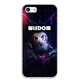 Чехол для iPhone 5/5S матовый с принтом WISDOM в городе Новоалтайск, Силикон | Область печати: задняя сторона чехла, без боковых панелей | Тематика изображения на принте: глаза животного | глаза разного цвета | мудрая сова | неоновые глаза | пафосная надпись | перья | птица | сова | филин