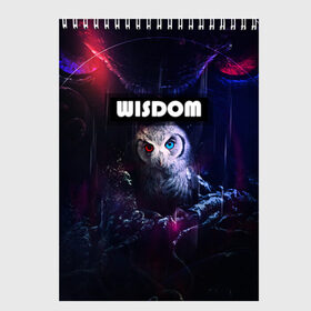 Скетчбук с принтом WISDOM в городе Новоалтайск, 100% бумага
 | 48 листов, плотность листов — 100 г/м2, плотность картонной обложки — 250 г/м2. Листы скреплены сверху удобной пружинной спиралью | Тематика изображения на принте: глаза животного | глаза разного цвета | мудрая сова | неоновые глаза | пафосная надпись | перья | птица | сова | филин