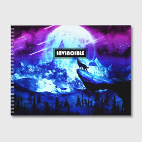 Альбом для рисования с принтом INVINCIBLE(НЕПОДИМЫЙ-(АЯ)) в городе Новоалтайск, 100% бумага
 | матовая бумага, плотность 200 мг. | волк | волк воет на луну | волк зимой | зима | лес | луна | неоновая иллюстрация | неоновая надпись | оборотень | полнолуние | снег | снежные горы