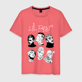 Мужская футболка хлопок с принтом LIL PEEP в городе Новоалтайск, 100% хлопок | прямой крой, круглый вырез горловины, длина до линии бедер, слегка спущенное плечо. | Тематика изображения на принте: lil peep | rap. | легенда | лил пип | лил пип песни | лила пипа | музыка | реп