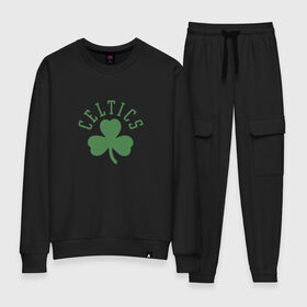 Женский костюм хлопок с принтом Boston Celtics в городе Новоалтайск, 100% хлопок | на свитшоте круглая горловина, мягкая резинка по низу. Брюки заужены к низу, на них два вида карманов: два 