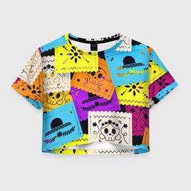 Женская футболка Crop-top 3D с принтом Color pattern в городе Новоалтайск, 100% полиэстер | круглая горловина, длина футболки до линии талии, рукава с отворотами | flower | hat | hipster | skull | узор | хипстер | цветок | череп | шляпа
