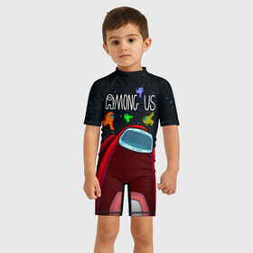 Детский купальный костюм 3D с принтом AMONG US в городе Новоалтайск, Полиэстер 85%, Спандекс 15% | застежка на молнии на спине | among us | амонг ас | игра | космический | космический корабль | космонавт | космос | мем | среди нас | экшен