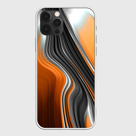 Чехол для iPhone 12 Pro Max с принтом абстрация в городе Новоалтайск, Силикон |  | Тематика изображения на принте: абстракция | белое | волны | оранжевое | полосы | серое | узор | черное