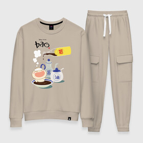 Женский костюм хлопок с принтом Bao в городе Новоалтайск, 100% хлопок | на свитшоте круглая горловина, мягкая резинка по низу. Брюки заужены к низу, на них два вида карманов: два 