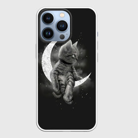 Чехол для iPhone 13 Pro с принтом Котик на луне в городе Новоалтайск,  |  | Тематика изображения на принте: cat | likee | tik tok | астронавт | вселенная | галактика | грозовой кошак | дым | звезда | космос | кот | кот в космосе | кот на луне | котик | кошак | кошечка | кошка | лайки | луна | милый кот | мур | мяу | облако