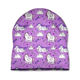 Шапка 3D с принтом Unicorn pattern в городе Новоалтайск, 100% полиэстер | универсальный размер, печать по всей поверхности изделия | cloud | heart | hoofs | horn | mane | pattern | star | tail | unicorn | грива | единорог | звезда | копыта | облако | рог | сердце | узор | хвост
