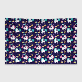 Флаг-баннер с принтом Unicorn pattern в городе Новоалтайск, 100% полиэстер | размер 67 х 109 см, плотность ткани — 95 г/м2; по краям флага есть четыре люверса для крепления | cloud | heart | hoofs | horn | mane | pattern | star | tail | unicorn | грива | единорог | звезда | копыта | облако | рог | сердце | узор | хвост