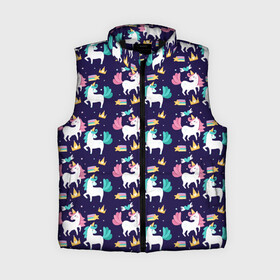 Женский жилет утепленный 3D с принтом Unicorn pattern в городе Новоалтайск,  |  | cloud | heart | hoofs | horn | mane | pattern | star | tail | unicorn | грива | единорог | звезда | копыта | облако | рог | сердце | узор | хвост