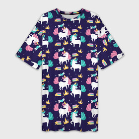 Платье-футболка 3D с принтом Unicorn pattern в городе Новоалтайск,  |  | cloud | heart | hoofs | horn | mane | pattern | star | tail | unicorn | грива | единорог | звезда | копыта | облако | рог | сердце | узор | хвост