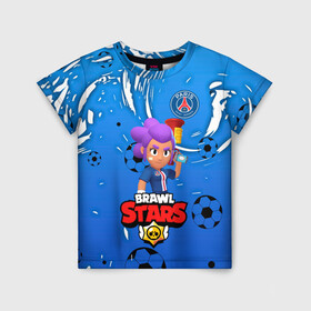 Детская футболка 3D с принтом BRAWL STARS SHELLY  PSG. в городе Новоалтайск, 100% гипоаллергенный полиэфир | прямой крой, круглый вырез горловины, длина до линии бедер, чуть спущенное плечо, ткань немного тянется | 8 bit | amber | brawl stars | crow | gale | leon | max | mecha | mecha crow | mr.p | psg | sally leon | shark | shelly | tara | virus 8 bit | werewolf leon | акула | амбер | берли | бравл старс | ворон | макс | оборотень | псж | шелли
