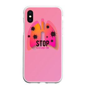 Чехол для iPhone XS Max матовый с принтом Stop COVID-19 в городе Новоалтайск, Силикон | Область печати: задняя сторона чехла, без боковых панелей | Тематика изображения на принте: 19 | bacteria | covid | red | stop | анти | бактерии | бактерия | вирус | ковид | корона | короно | красный | легкие | маска | медицинская | стоп