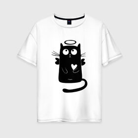 Женская футболка хлопок Oversize с принтом Влюблённый котейка в городе Новоалтайск, 100% хлопок | свободный крой, круглый ворот, спущенный рукав, длина до линии бедер
 | 
