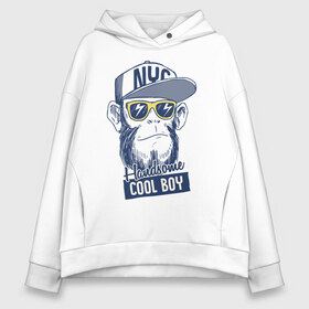 Женское худи Oversize хлопок с принтом Cool monkey в городе Новоалтайск, френч-терри — 70% хлопок, 30% полиэстер. Мягкий теплый начес внутри —100% хлопок | боковые карманы, эластичные манжеты и нижняя кромка, капюшон на магнитной кнопке | lightning | monkey | кепка | молнии | надпись | обезьяна | очки