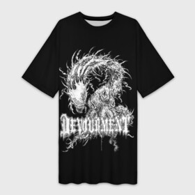 Платье-футболка 3D с принтом Devourment в городе Новоалтайск,  |  | devourment | rock | белый | гигантский | готик | звери | земляной | иностранные | медивал | метал | на английском | надписи | надпись | рок | стиль | ужас | фантастика | червь | черный | чудовище | щрифт