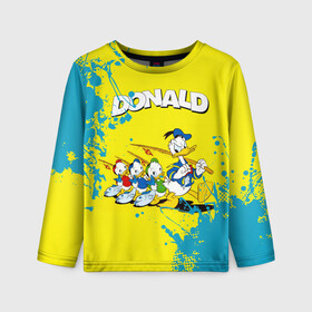 Детский лонгслив 3D с принтом Donald duck(Рыбалка) в городе Новоалтайск, 100% полиэстер | длинные рукава, круглый вырез горловины, полуприлегающий силуэт
 | donald duck | walt disney | герой | мультфильмов | рыбалка | селезень | студии