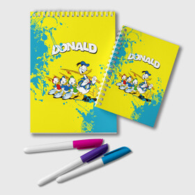 Блокнот с принтом Donald duck(Рыбалка) в городе Новоалтайск, 100% бумага | 48 листов, плотность листов — 60 г/м2, плотность картонной обложки — 250 г/м2. Листы скреплены удобной пружинной спиралью. Цвет линий — светло-серый
 | Тематика изображения на принте: donald duck | walt disney | герой | мультфильмов | рыбалка | селезень | студии