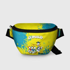 Поясная сумка 3D с принтом Donald duck(Рыбалка) в городе Новоалтайск, 100% полиэстер | плотная ткань, ремень с регулируемой длиной, внутри несколько карманов для мелочей, основное отделение и карман с обратной стороны сумки застегиваются на молнию | donald duck | walt disney | герой | мультфильмов | рыбалка | селезень | студии
