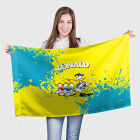 Флаг 3D с принтом Donald duck(Рыбалка) в городе Новоалтайск, 100% полиэстер | плотность ткани — 95 г/м2, размер — 67 х 109 см. Принт наносится с одной стороны | donald duck | walt disney | герой | мультфильмов | рыбалка | селезень | студии