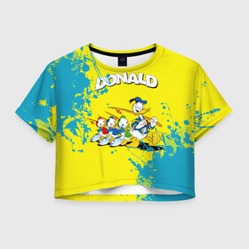 Женская футболка Crop-top 3D с принтом Donald duck(Рыбалка) в городе Новоалтайск, 100% полиэстер | круглая горловина, длина футболки до линии талии, рукава с отворотами | donald duck | walt disney | герой | мультфильмов | рыбалка | селезень | студии