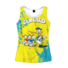 Женская майка 3D с принтом Donald duck(Рыбалка) в городе Новоалтайск, 100% полиэстер | круглая горловина, прямой силуэт, длина до линии бедра | donald duck | walt disney | герой | мультфильмов | рыбалка | селезень | студии