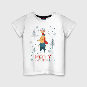 Детская футболка хлопок с принтом Merry Christmas (Собачки) в городе Новоалтайск, 100% хлопок | круглый вырез горловины, полуприлегающий силуэт, длина до линии бедер | Тематика изображения на принте: 